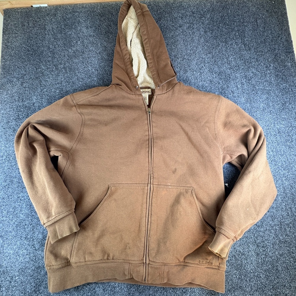 L.L. Bean Katahdin Iron Works Hoodie Mens Large Brown Cotton Full Zip Winter